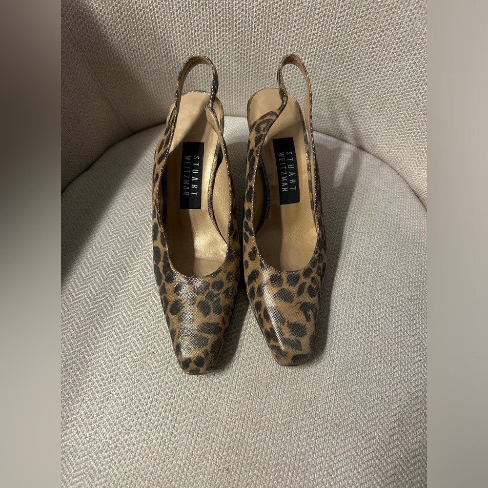 Stuart Weitzman Cheetah Gold Block Slingback heel